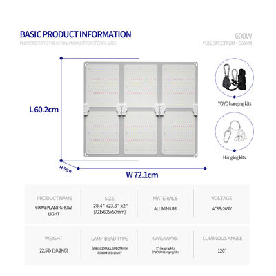উদ্ভিদের সর্বোত্তম বৃদ্ধির জন্য ডিমযোগ্য ফাংশন সহ 600W ফুল স্পেকট্রাম LED গ্রো লাইট