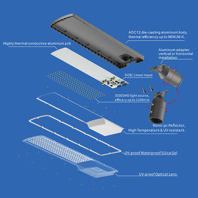 উচ্চ উজ্জ্বলতা AC85-265V 3000K থেকে 6500K LED রোড লাইট হাইওয়েস সিটি স্ট্রিট পার্কিং লট