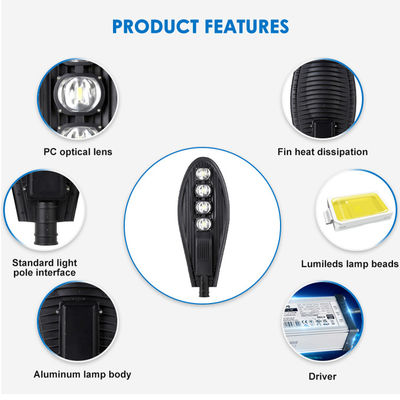 50W-250W উচ্চ ক্ষমতা সম্পন্ন LED স্ট্রিট লাইট, IP66 জলরোধী রেটিং এবং 120 lm/W দক্ষতা সহ