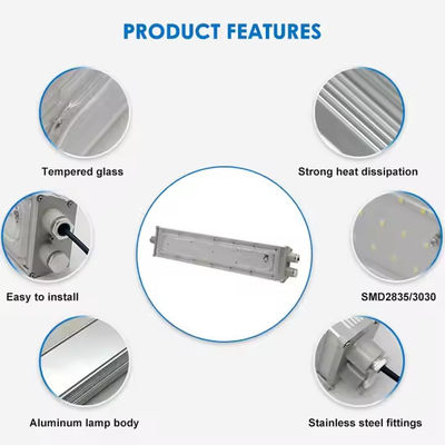 আইপি 65 এসএমডি 2835 এলইডি বিস্ফোরণ প্রতিরোধী রৈখিক আলো বিপজ্জনক জায়গাগুলির জন্য অ্যালুমিনিয়াম টেম্পারেড গ্লাস সহ