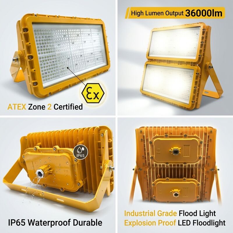 600W বিস্ফোরণ প্রতিরোধী এলইডি বন্যা আলো ATEX জোন 21 জোন 22 ধুলো প্রতিরোধী অ্যান্টি-স্ট্যাটিক 78000lm আইপি 66 অ্যালুমিনিয়াম আলো